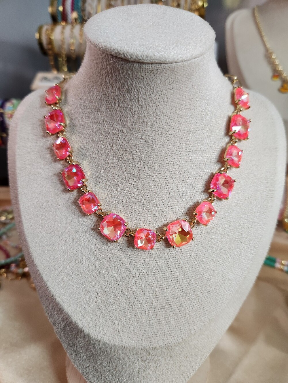 Neon Pink Crystal Necklace
